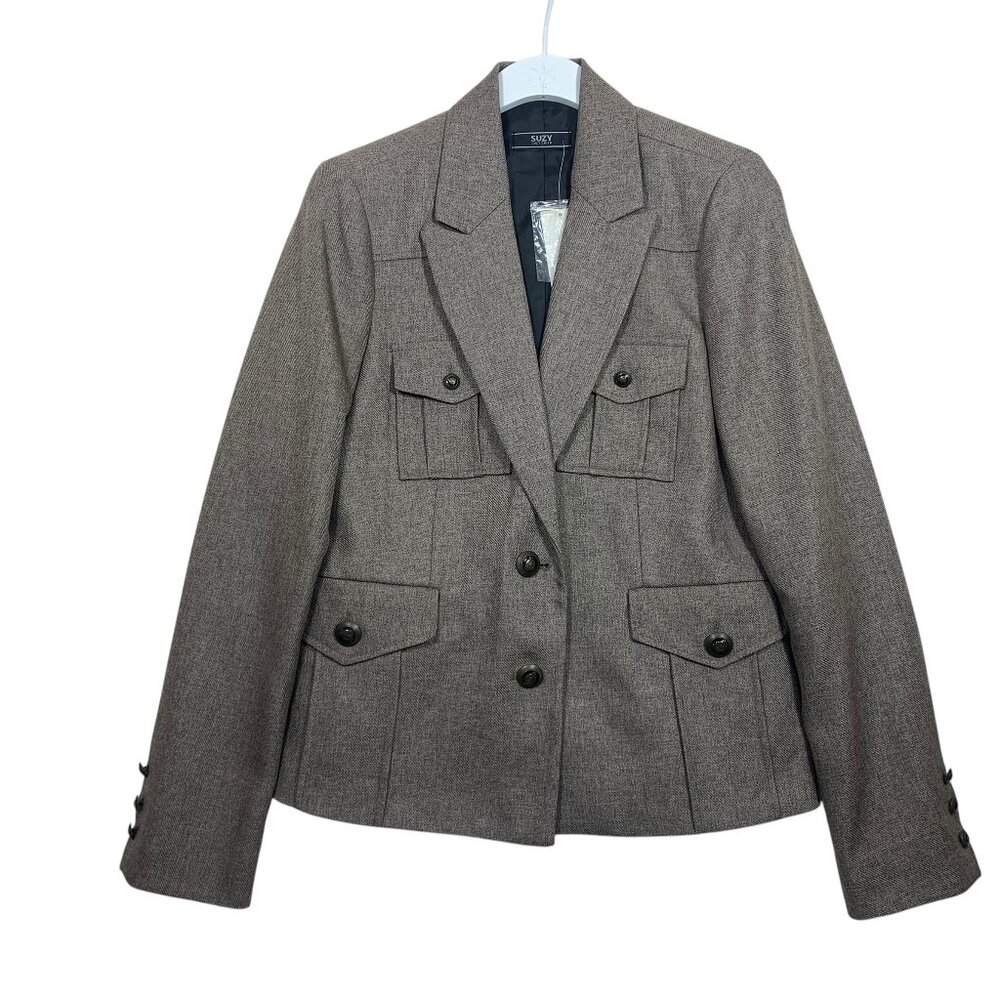SUZY SHIER 4 pocket brown blazer jacket size 11